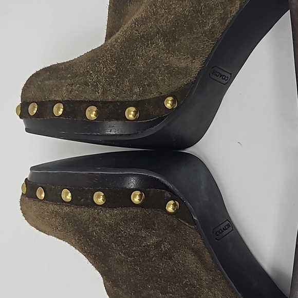 Coach Ediva Leather Stud Canvas Drawstring Ankle Boots Size 6 - Picture 8 of 15